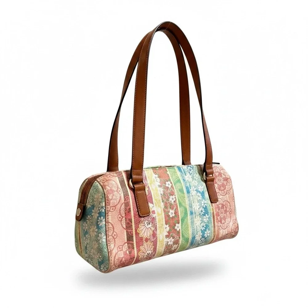 VTG Y2K Fossil Coronado Bohemian Multicolor Patchwork Bag Leather Cottage